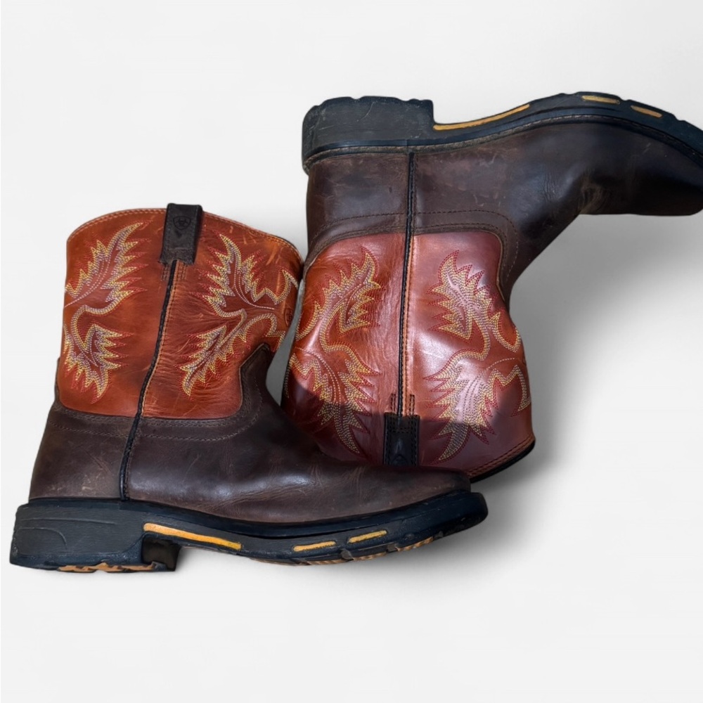 Ariat Rustic Brown and Vibrant Orange Boots - Picture 4 of 9